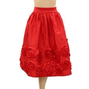Frances Valentine Barbara Flowers Shantung Skirt Floral Patchwork Red L 287290